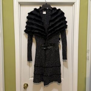 Slonl Mohair Wool Belted Sweater Coat S Rabbit Fur